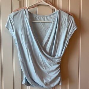 OGL Sky Blue side ruched fitted tee NWT